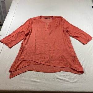 Chicos Asymmetrical Blouse Top long sleeve size 2 V neckline Peach Flowy Shirt